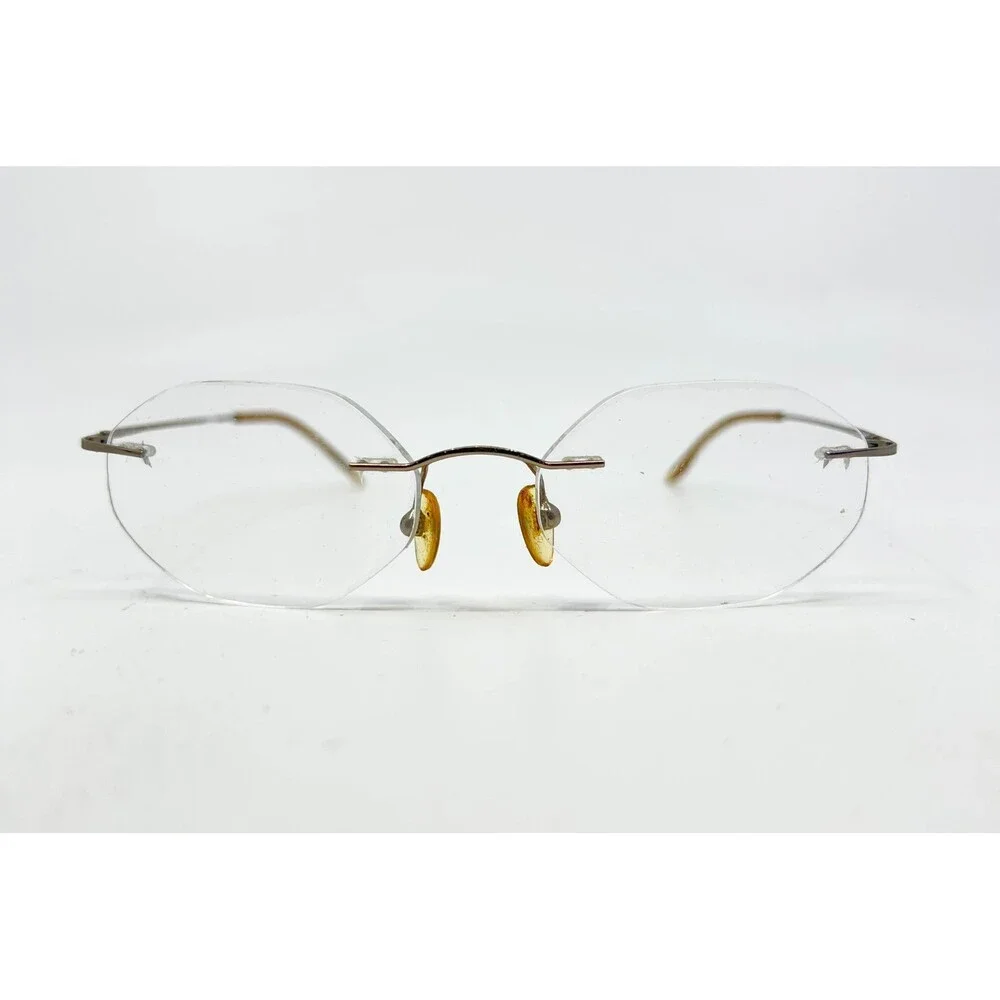 B-Titanium Eyeglasses Frames Unisex Gold Rimless Octagon 47-18-135 32778